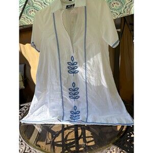 NWT Madison Mathews Whitney Mini Dress S White Blue Embroidered Cotton $148